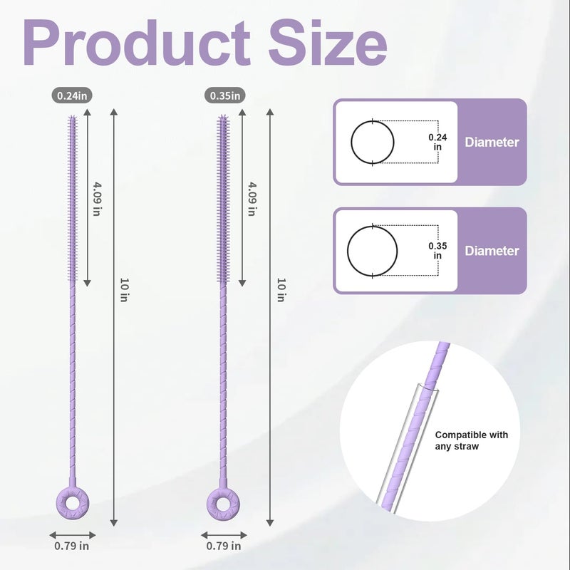 YOTIME Silicone Straw Cleaner Brush, 2 Pcs Reusable Straw Brush(6mm+9mm) for Cleaning Narrow & Wide Straws, Tumblers, Purple - Image 2